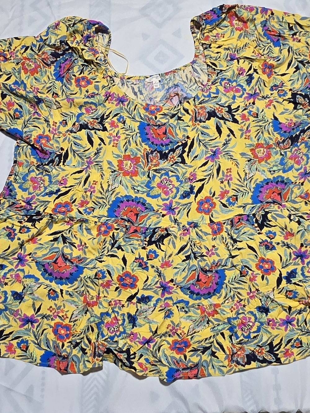 Fox Yellow Floral Short Sleeve Peplum Blouse